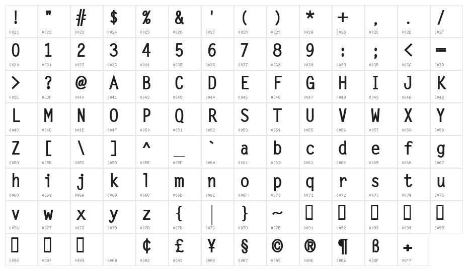 Adagio Bold Character Map