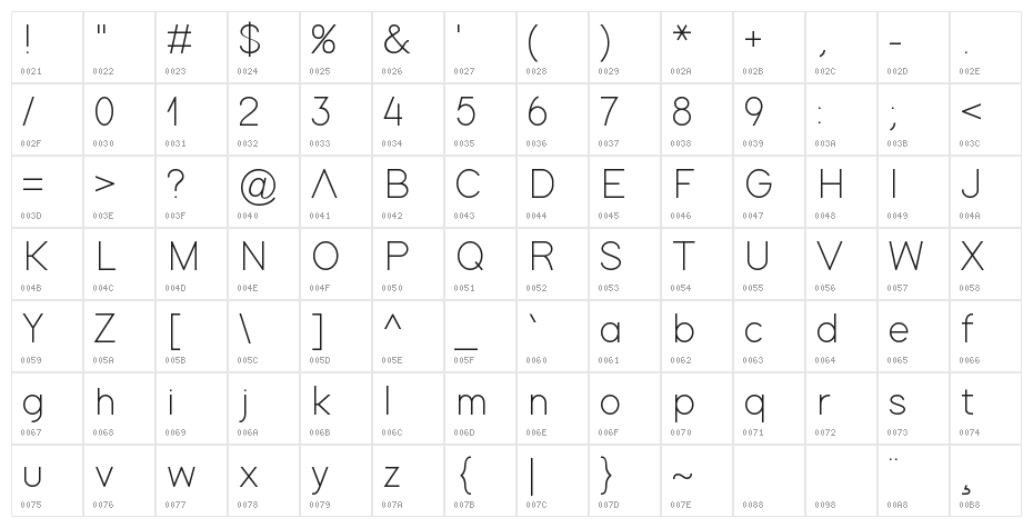 Adam Medium Character Map