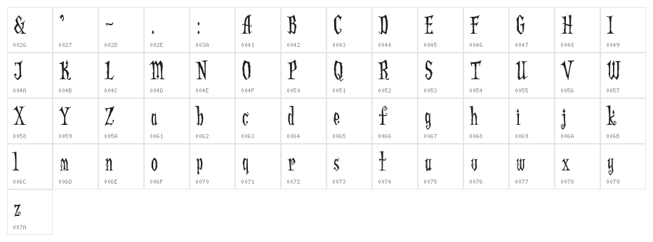 AddamsRegular Character Map