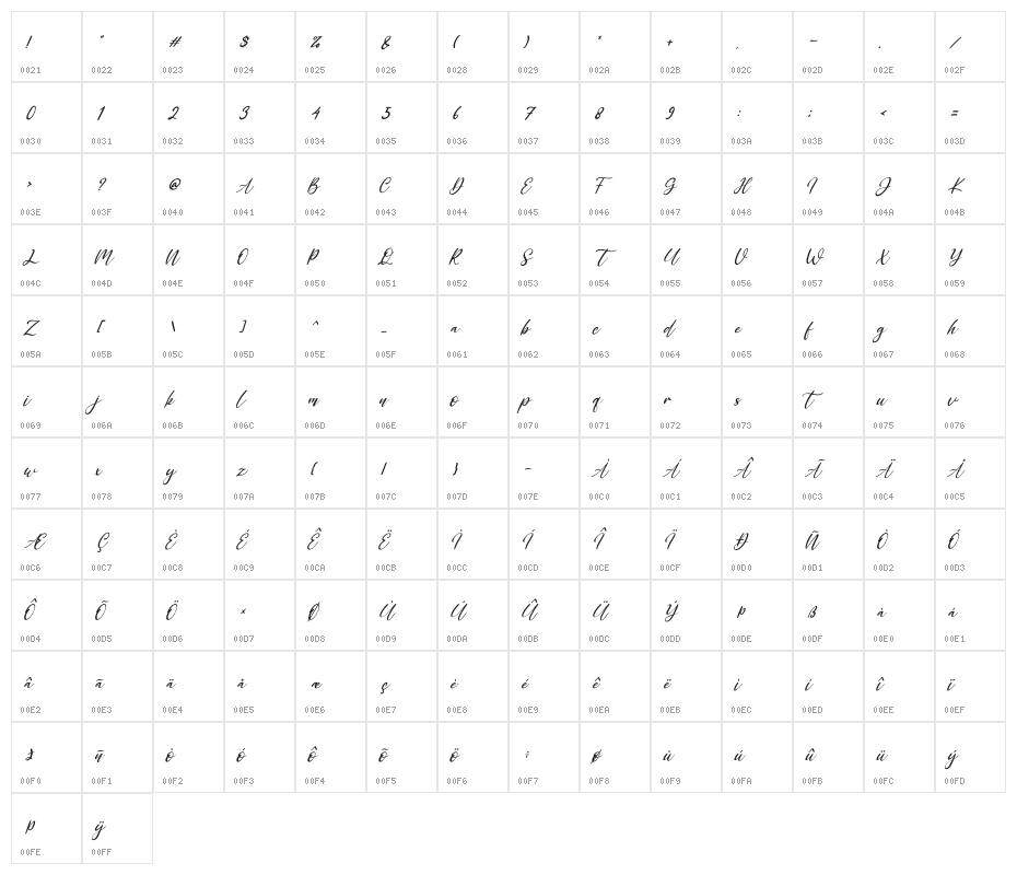 Addison Affson Italic Character Map