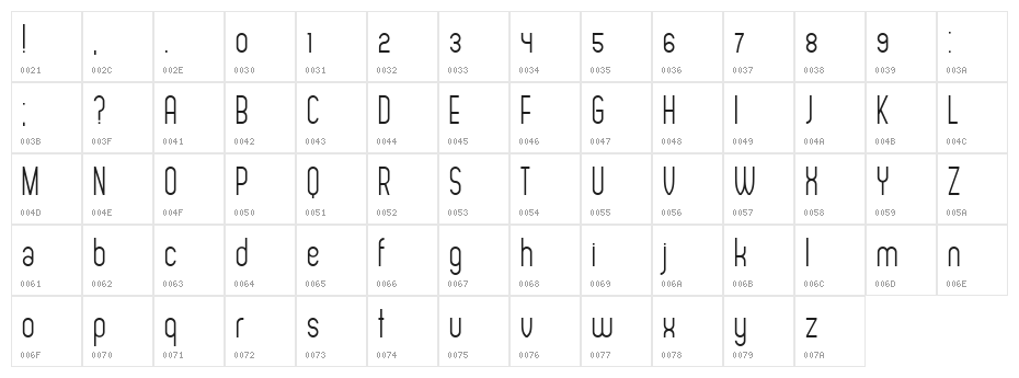 Adelino Thin Character Map