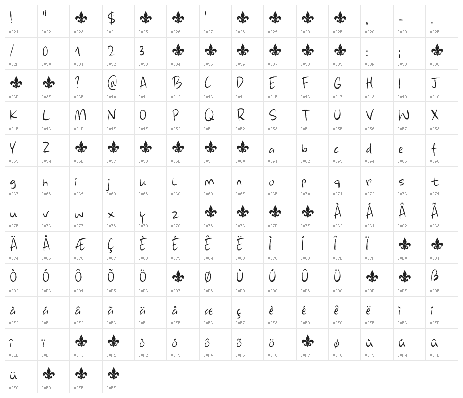 Adieu Mon Ami DEMO Regular Character Map
