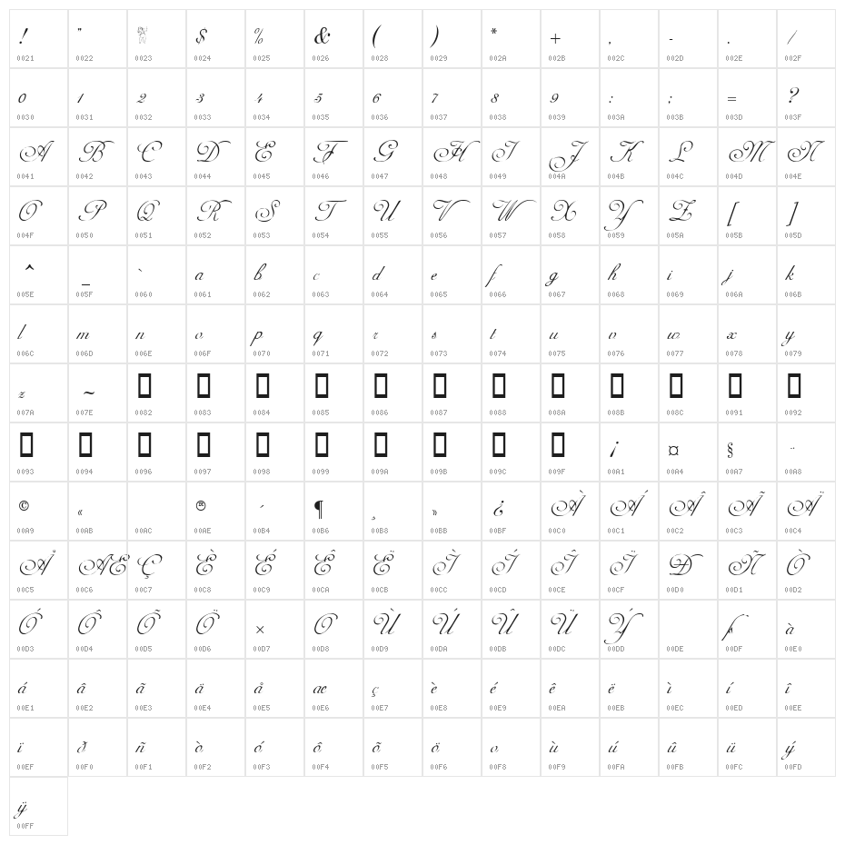 Adine Kirnberg Regular Character Map