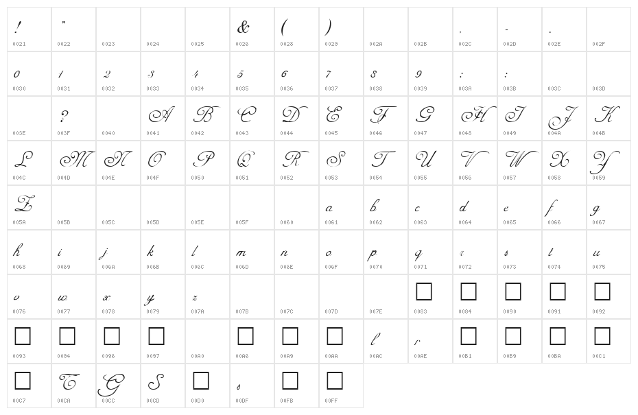 Adine Regular Character Map