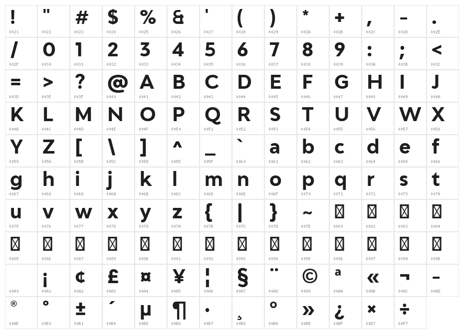 Adlinnaka Bold Demo Character Map