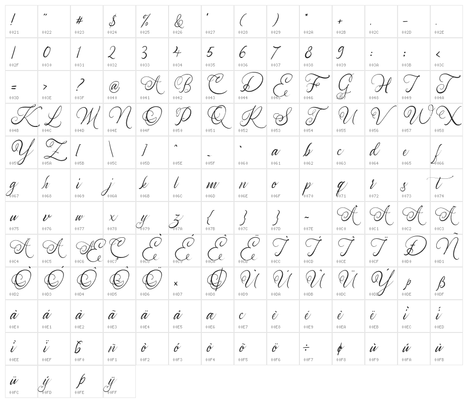 AdolleBright-Regular Character Map