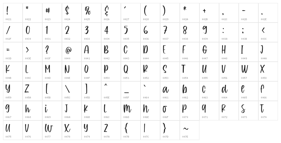 Adora Chalie Regular Character Map