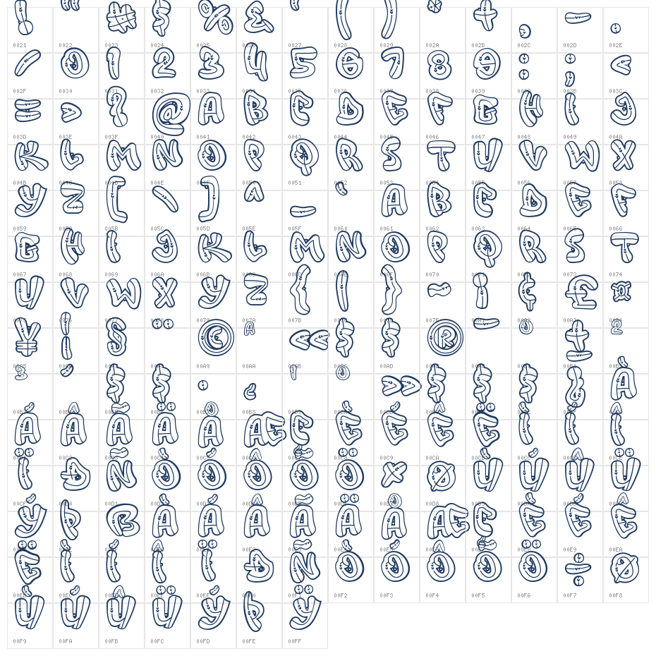Adore Love DecoOutline DecoOutline Character Map
