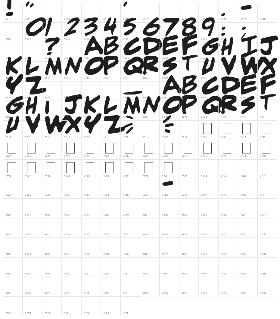 adam warren 0.2 Bold Italic Character Map