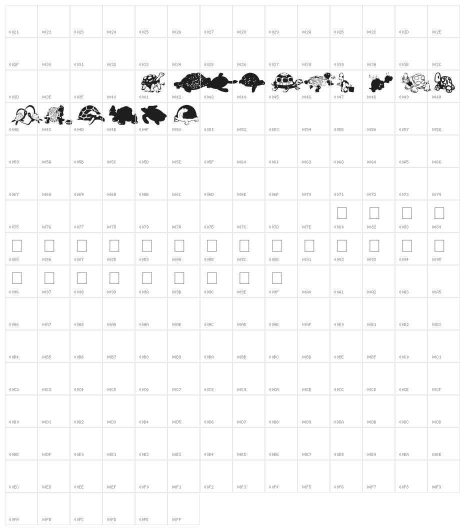 AEZ another turtle font Character Map
