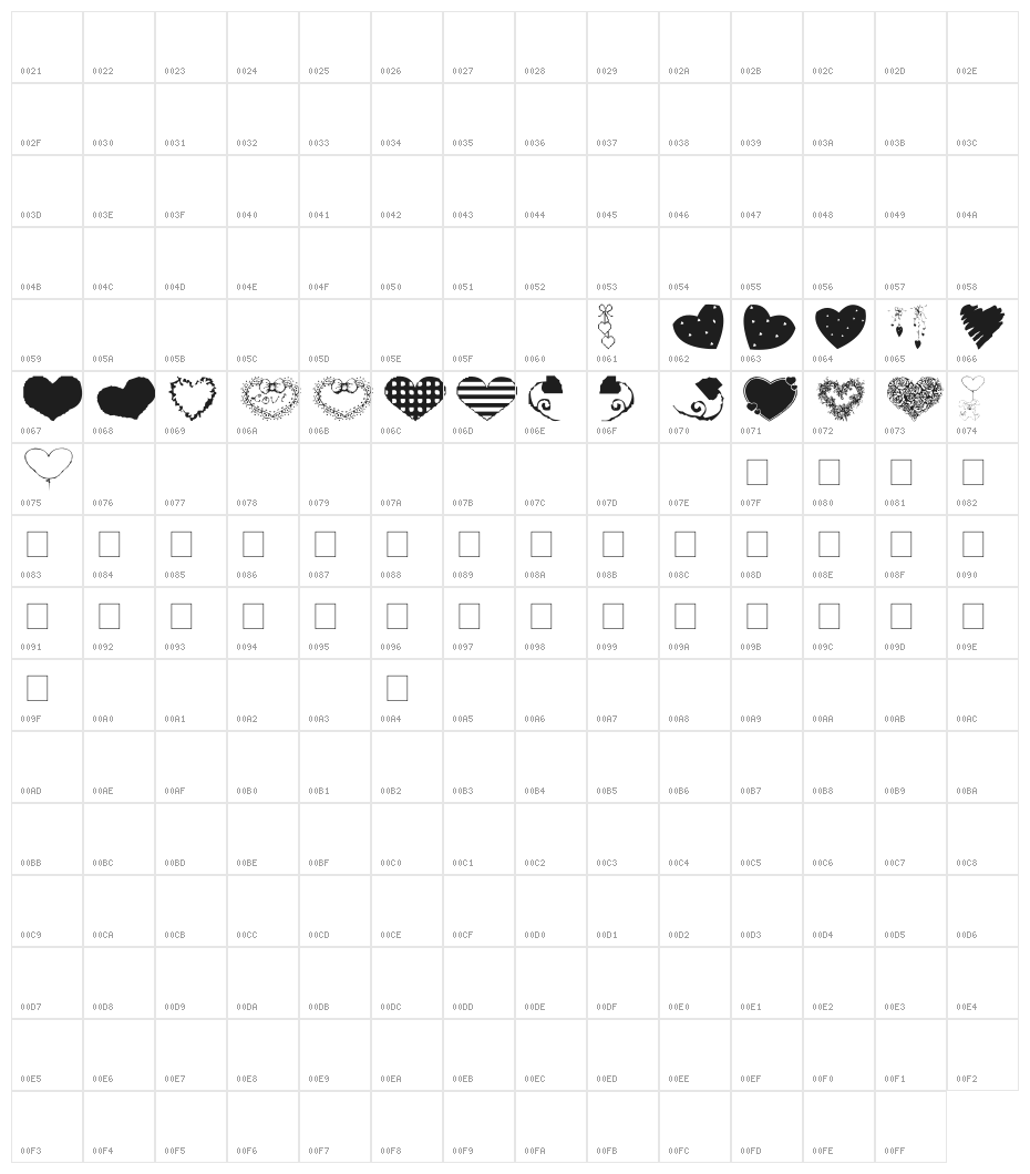 AEZ executive hearts Character Map