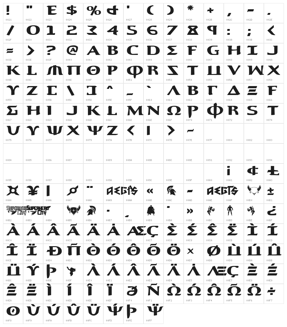 Aegis Expanded Character Map