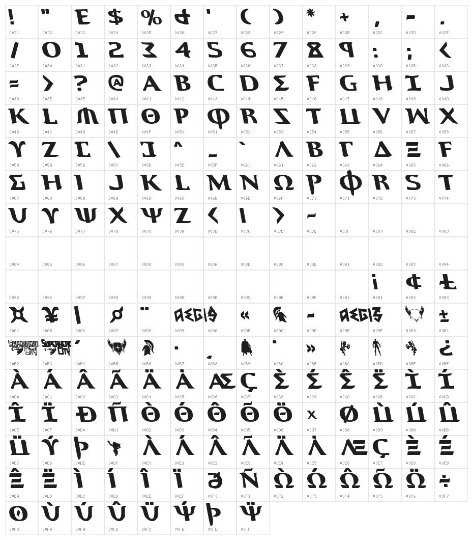 Aegis Leftalic Character Map