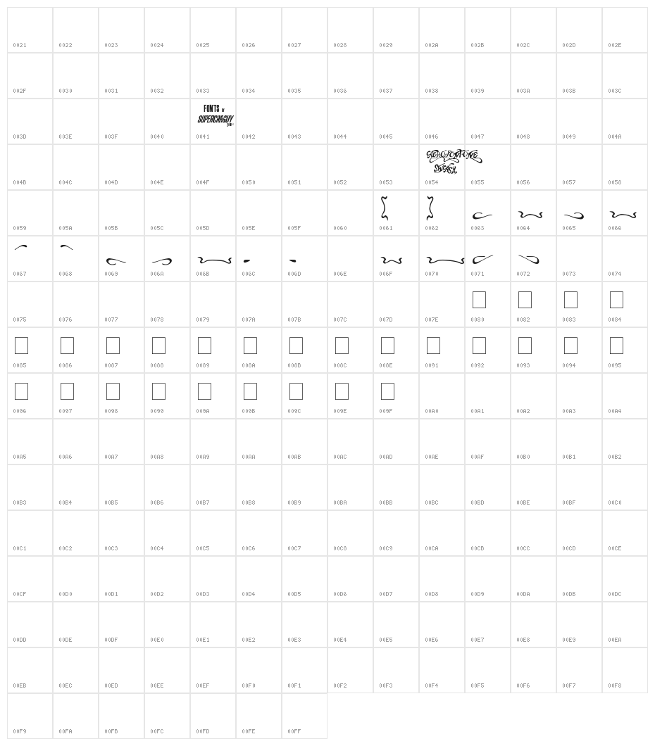 Aero Font One Swash Character Map