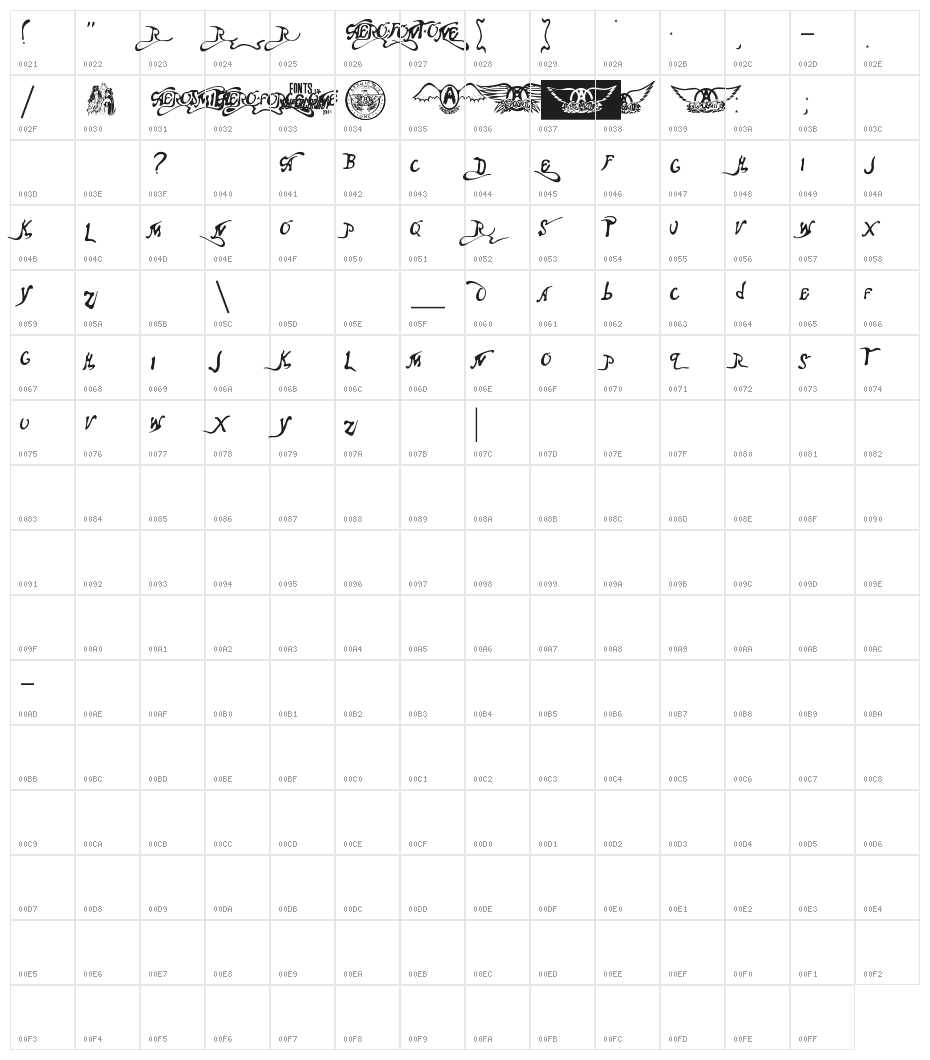 Aero Font One Character Map