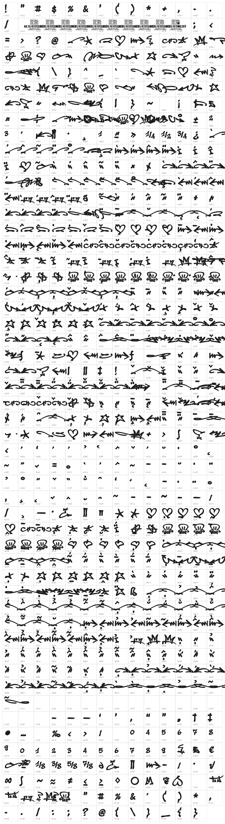 Aerosoldier Basic Symbol PERS Regular Character Map