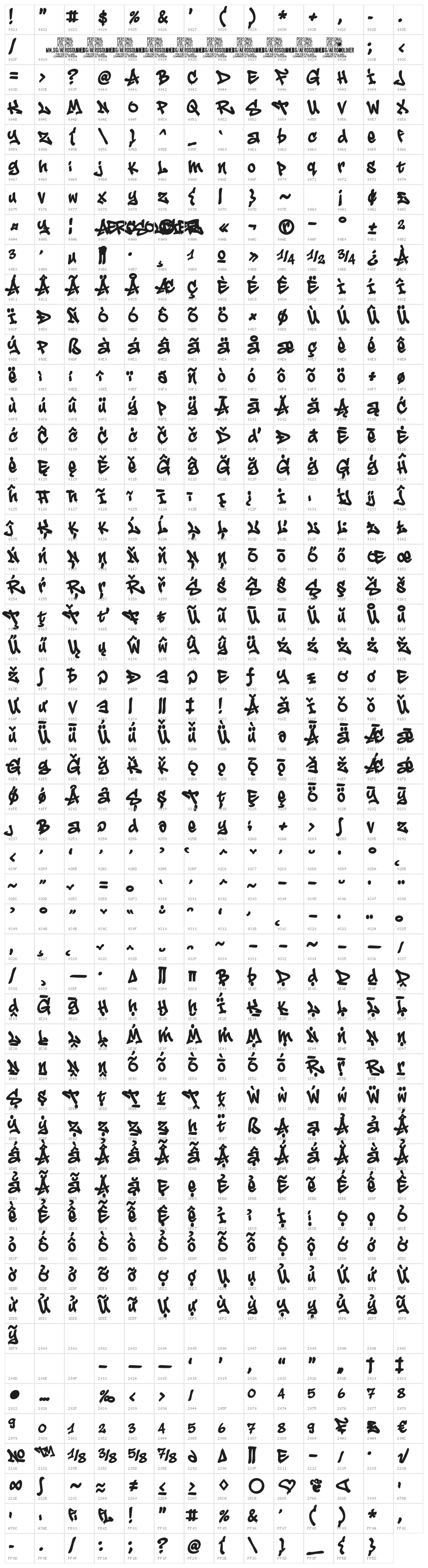 Aerosoldier Drip PERSONAL USE Regular Character Map