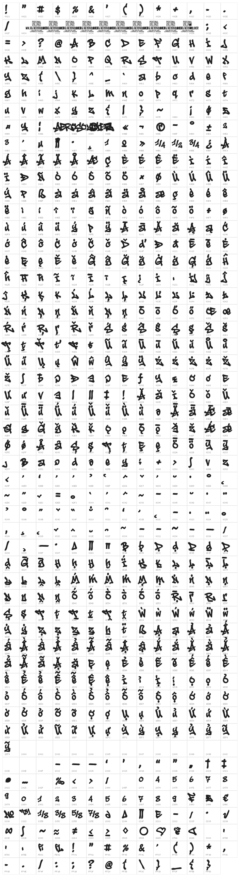 Aerosoldier PERSONAL USE Regular Character Map