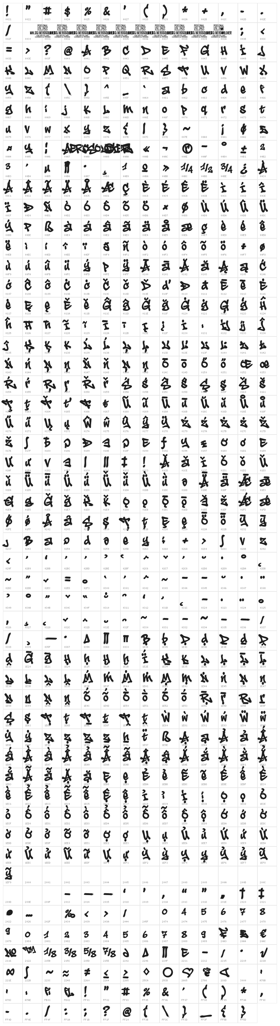 Aerosoldier Spray PERSONAL USE Regular Character Map