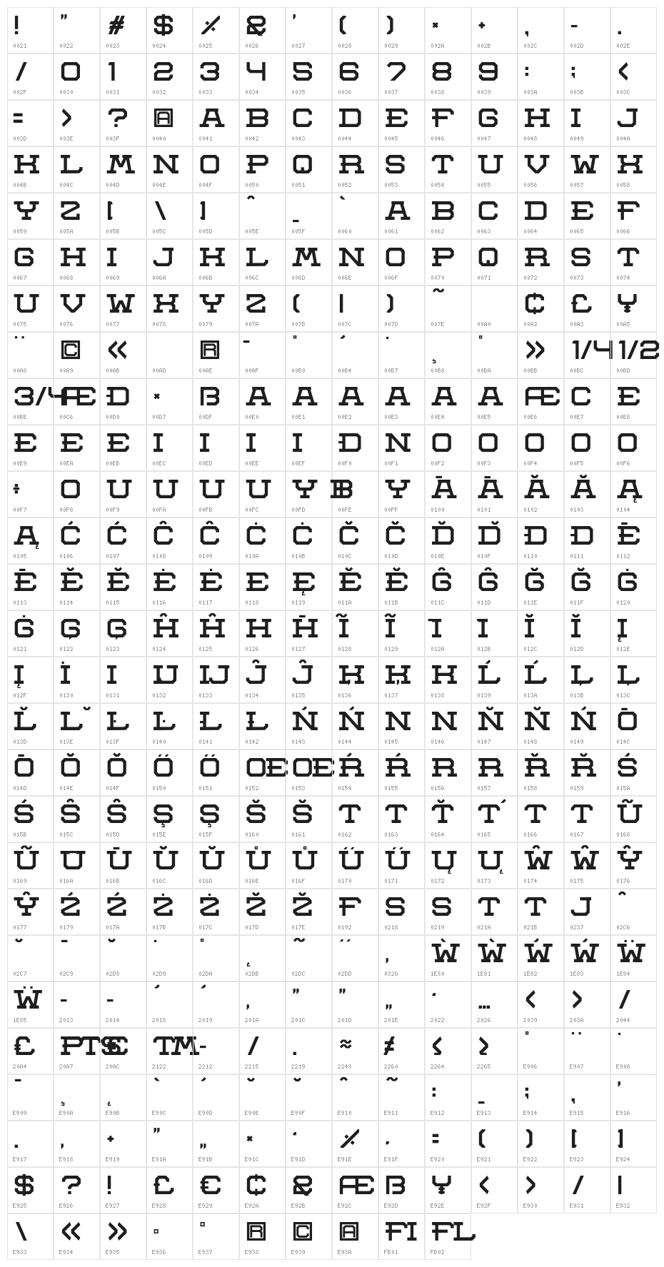 Aerotow Slab Character Map