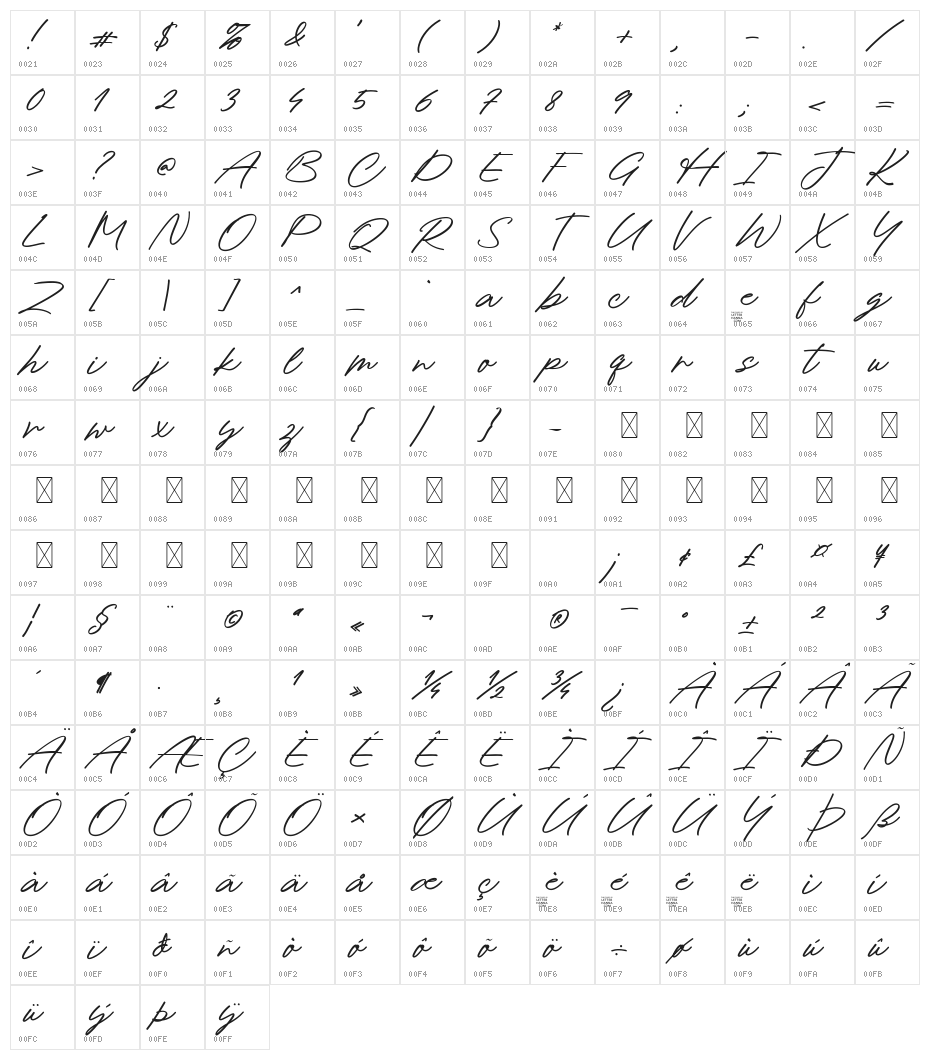 Aesthebloom Free Regular Character Map