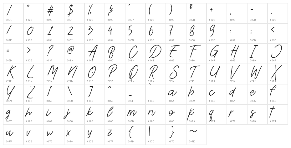 Aesthetik Script Character Map