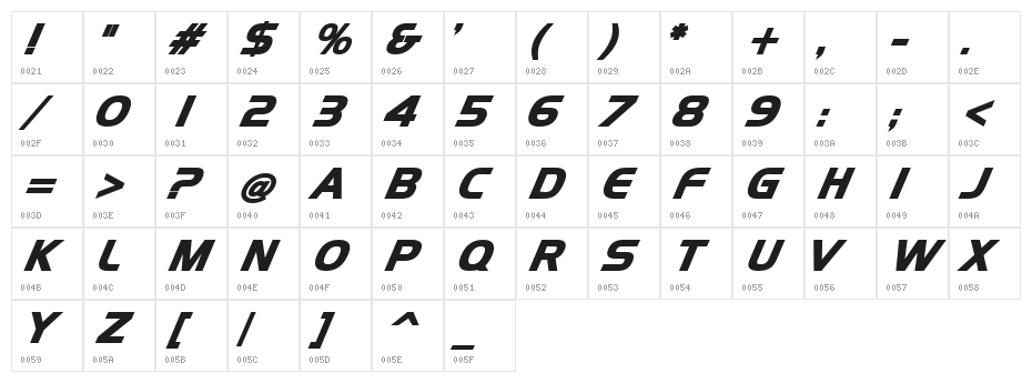 AF PEPSI Character Map