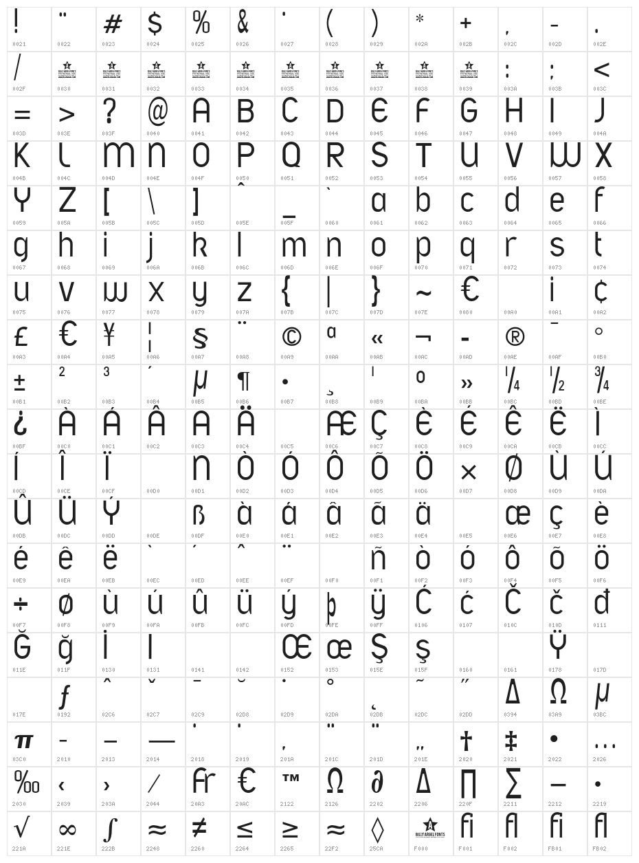 AfontLIGHTPERSONALUSE Character Map