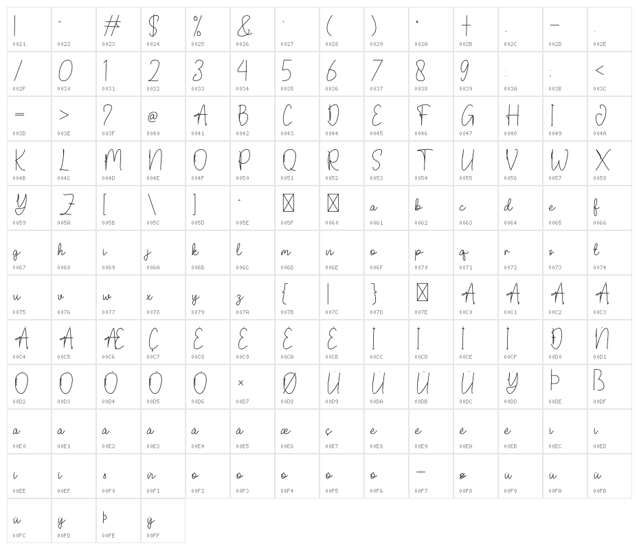 After Daylight Character Map