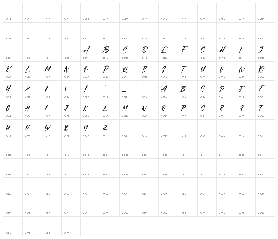 Aftercoma Free Regular Character Map