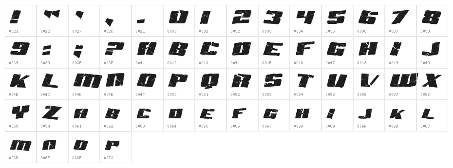 Aftershock Debris Italic Character Map