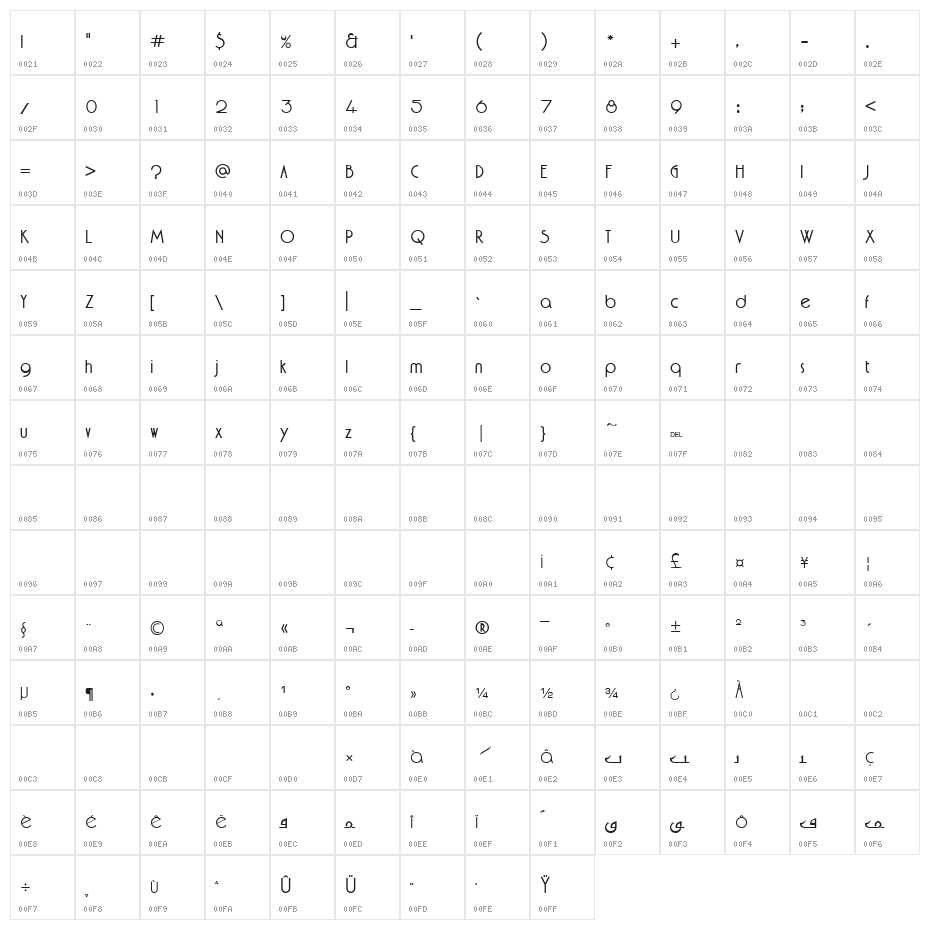AGA Cordoba V2 B17[] Bold Character Map