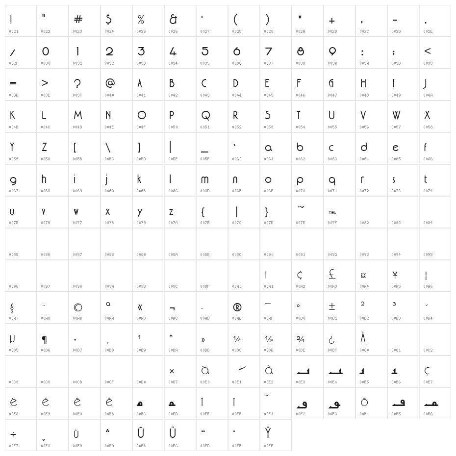 AGA Mashq V2 E4B Bold Character Map