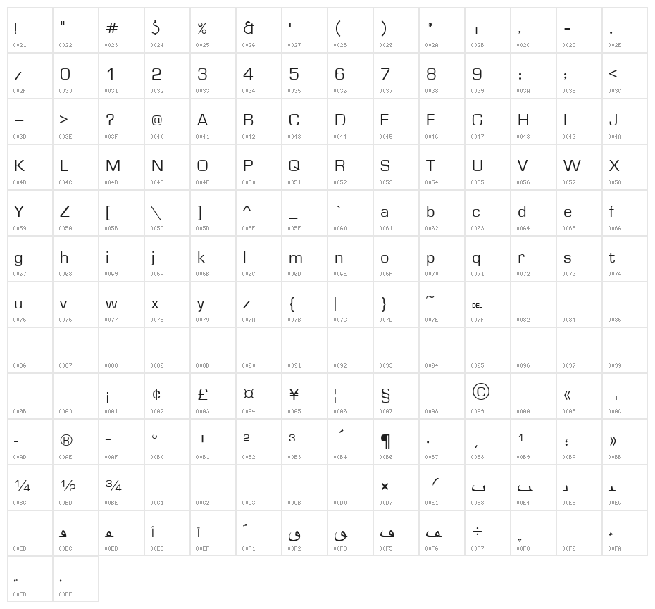 AGA Rasheeq V.2 14JB Character Map