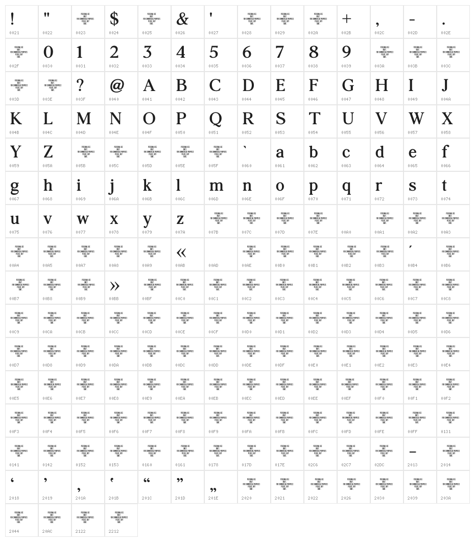 Agatho Bold Character Map