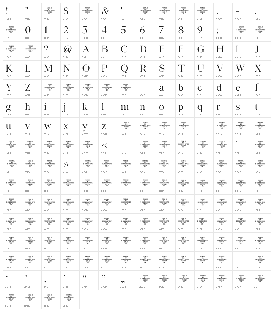 Agatho Light Character Map