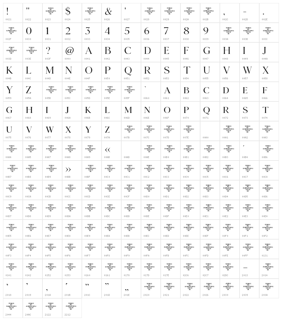 AgathoLightCAPS Character Map