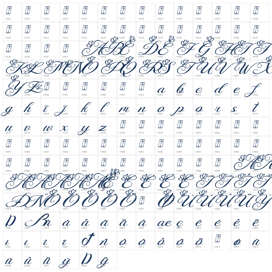 Agetya Butterfly Italic Italic Character Map