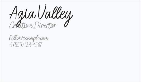 Agia Valley Business Card