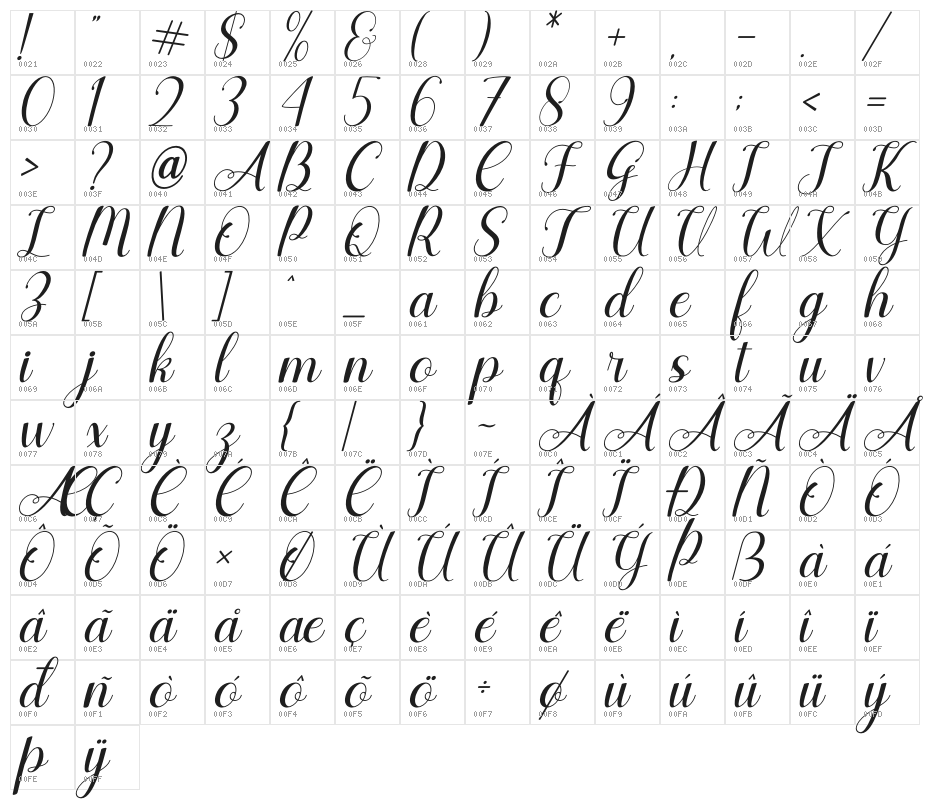 Agilia Italic Character Map