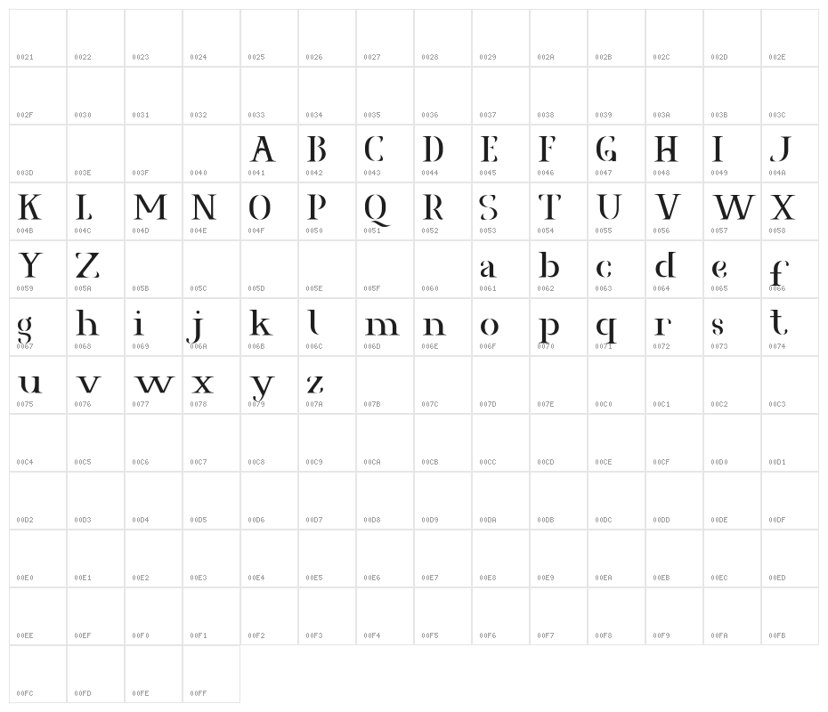 AgrasiaFree-Regular Character Map