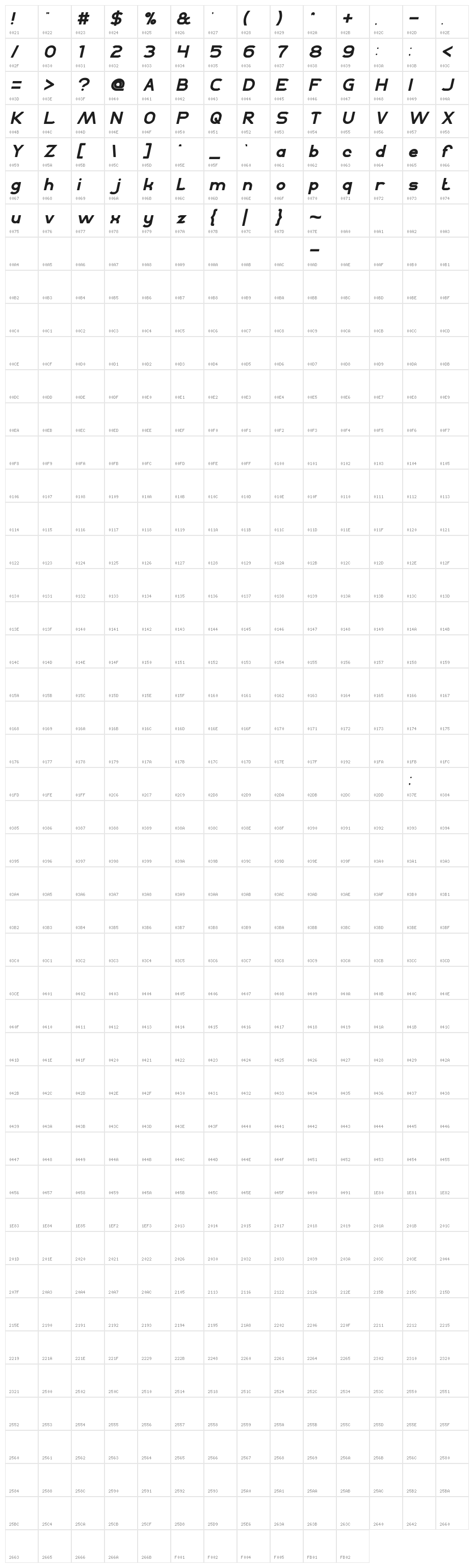 Agreement Bold Italic Character Map