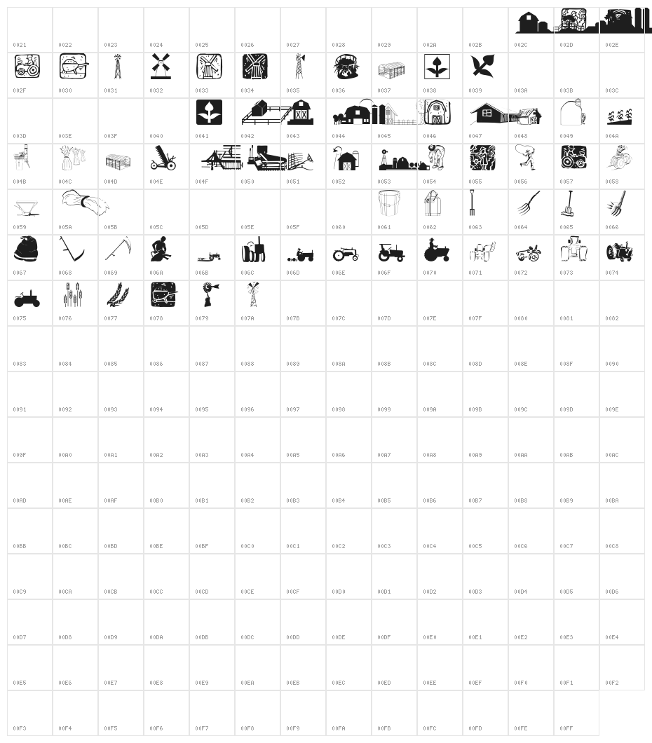 AgroFont Character Map