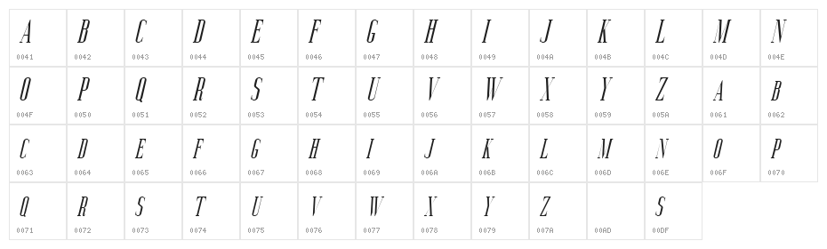 Aguero Serif Free Italic Character Map