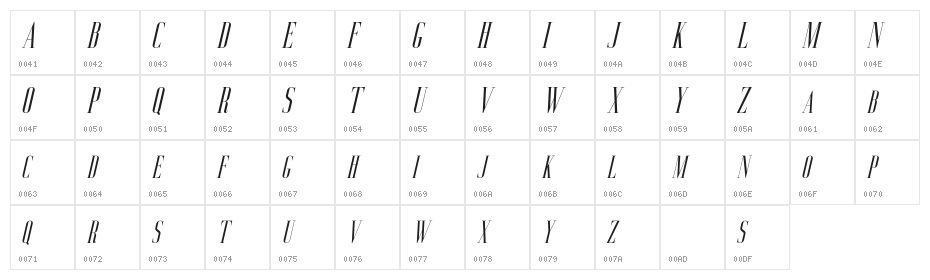 AgueroSerifFree-Italic Character Map