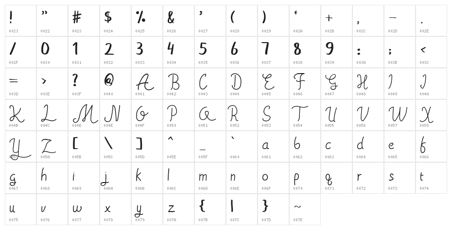 ahsley Regular Character Map