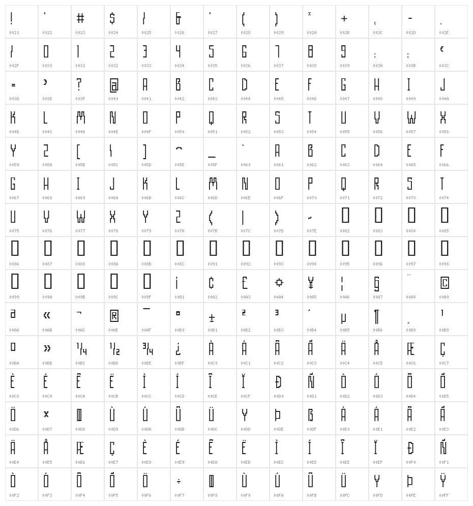 AIRWAVE 1 Character Map