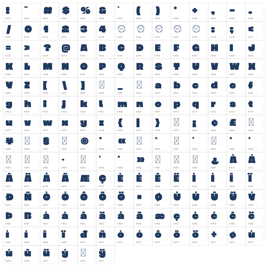 Aigon Demo Bold Character Map