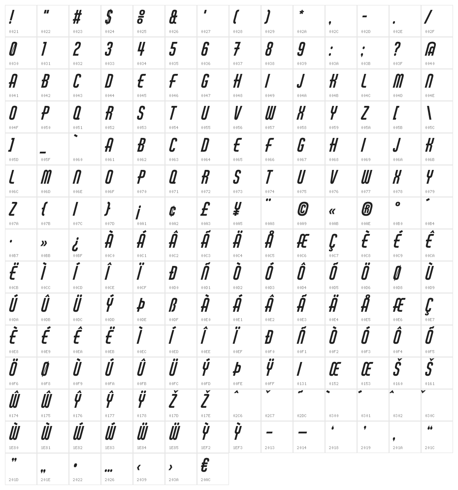 Air America Regular Character Map