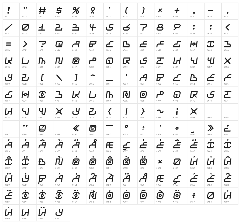 Airbag Street Character Map